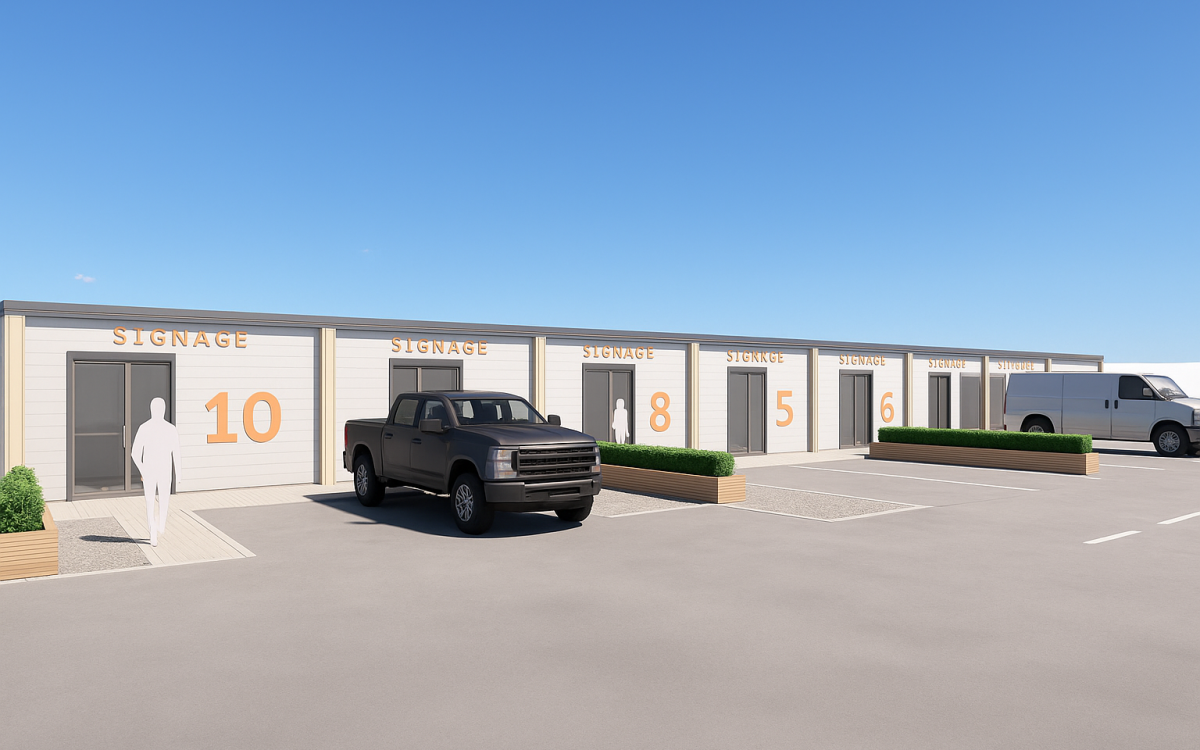 Artist’s impression showing the modular hybrid workspace units developed by SRA Ventures at Mill Road Industrial Estate