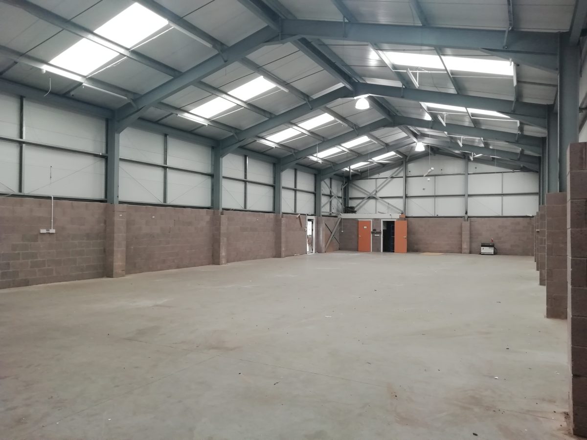 Interior of a spacious industrial unit at E-Net Park on Mill Road Industrial Estate