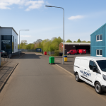 Serviced office buildings at Mill Road Industrial Estate in Linlithgow with parking