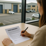 A woman signing a lease with the view over her shoulder, suggesting ease and confidence in taking space at Mill Road