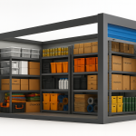 Stronghold drive-up storage unit filled with ecommerce stock on racking shelves, ideal for online retailers at Mill Road Industrial Estate in Linlithgow