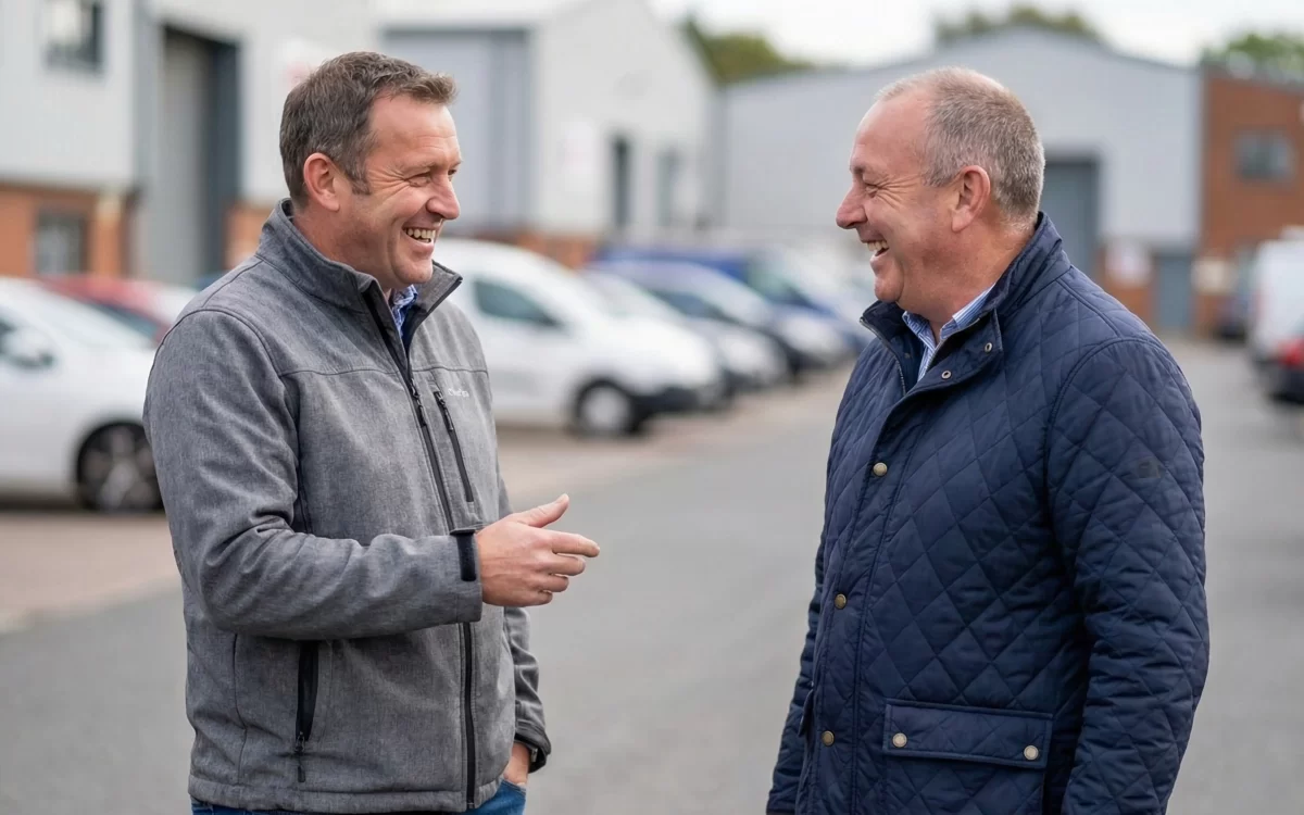 Business owners speaking at Mill Road Industrial Estate, showing how business location and staff retention are influenced by accessibility and working environment