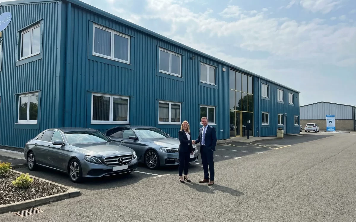 Modern commercial premises in West Lothian at Mill Road Industrial Estate in Linlithgow, showing a professional business environment with on site parking and office frontage.