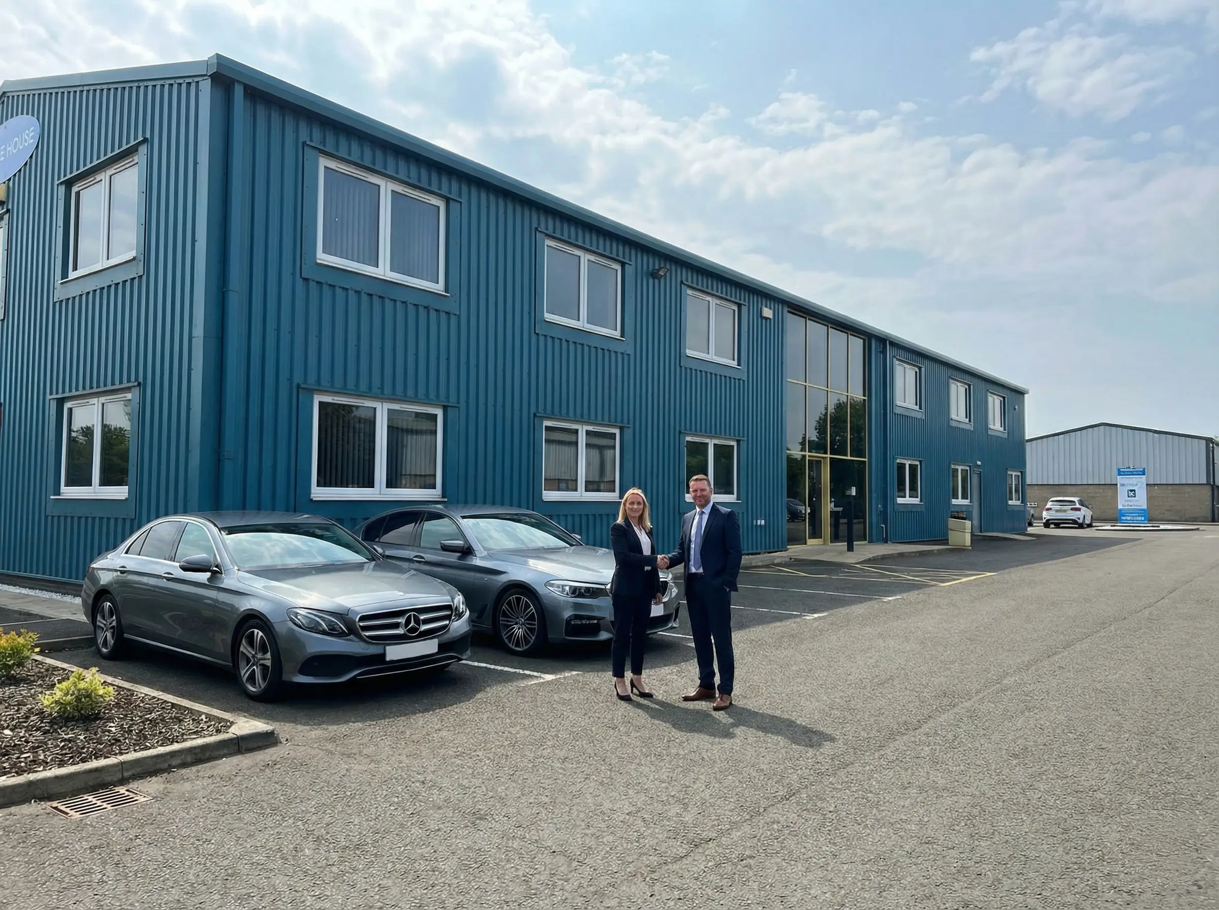 Modern commercial premises in West Lothian at Mill Road Industrial Estate in Linlithgow, showing a professional business environment with on site parking and office frontage.